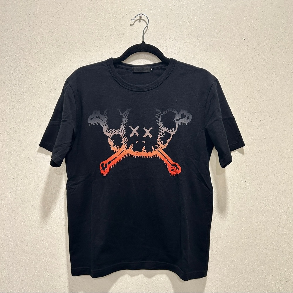 Original Fake Black Short Sleeve Tee with Abstract Skull Design Men Size 2=M